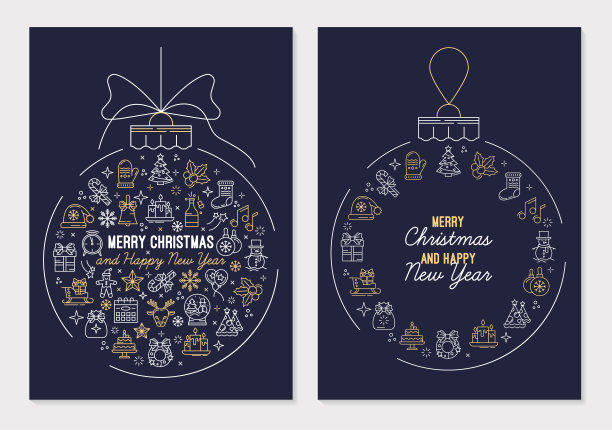 印有圣诞球玩具图案的新年贺卡图片下载