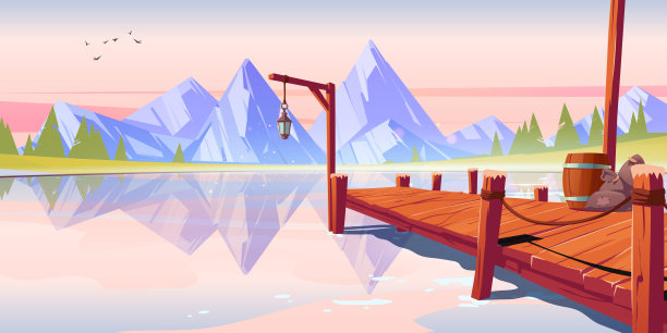 木墩上的湖或池塘晨景图片下载