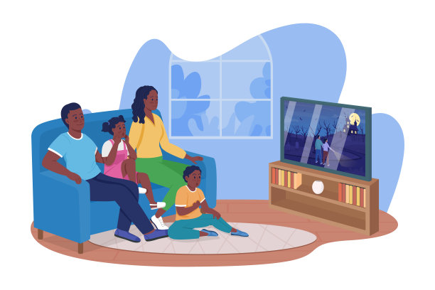 家庭电影夜万圣节2D矢量孤立插图图片下载