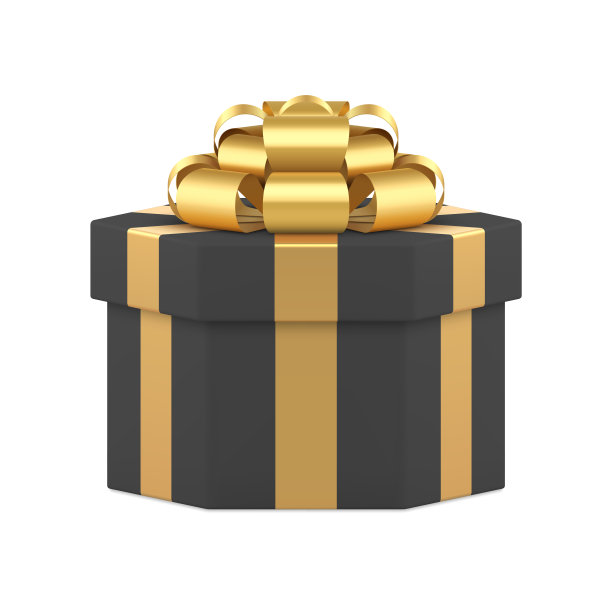 传统野蛮男性包裹的黑色多边形礼盒饰以金色金属蝴蝶结丝带图片下载