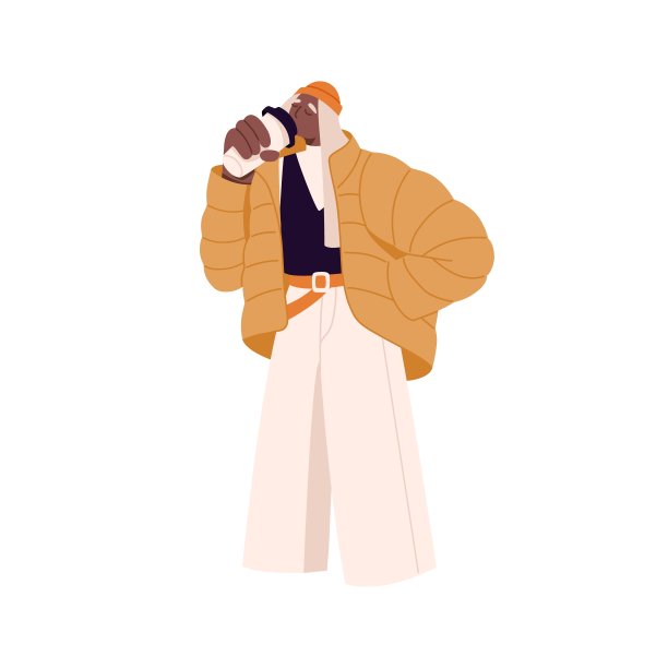 女人在户外拿着外卖纸杯喝咖啡。现代时尚人士手中拿着一杯热茶外卖。女性用咖啡带走。平面矢量插图孤立的白色背景图片下载