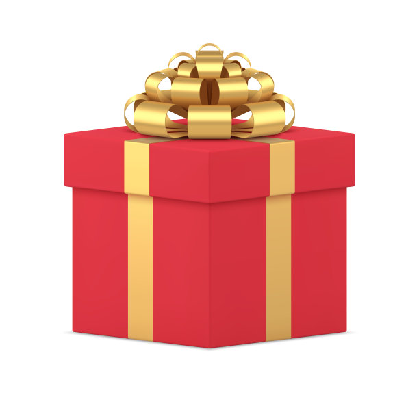 现实的红色礼品盒与金属金色蝴蝶结丝带三维矢量插图图片下载