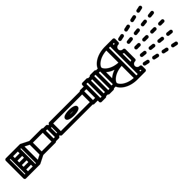 手持式手电筒，强光来自LED灯。带有长金属手柄的自动手电筒。适合野营，远足，保安，外出旅行。矢量图标，轮廓，孤立图片下载