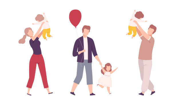 家长和他成长的儿子和女儿矢量素材图片下载