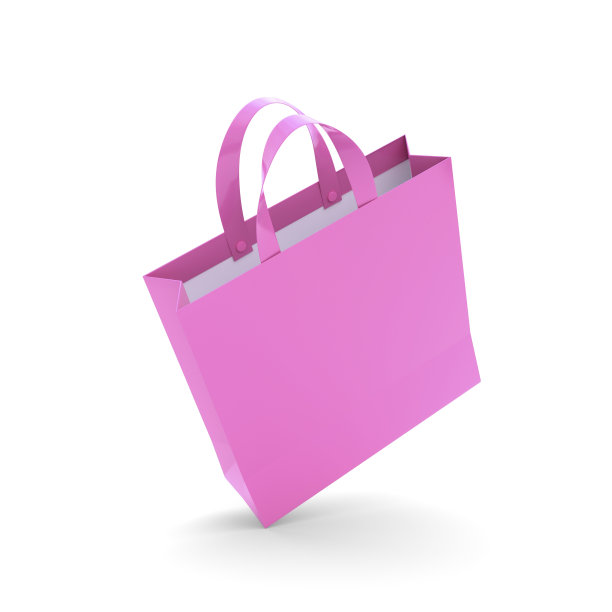 Ping购物袋孤立于白色背景，网上购物概念构思，三维渲染图片下载