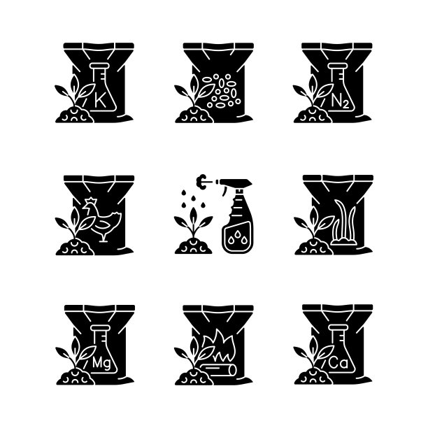 粒状肥料黑色字形图标设置在白色的空间图片下载