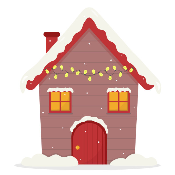 可爱的卡通冬天房子与花环图片下载