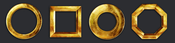 一套金色的老式框架在黑色的背景。包括剪切路径。3 d渲染。图片下载