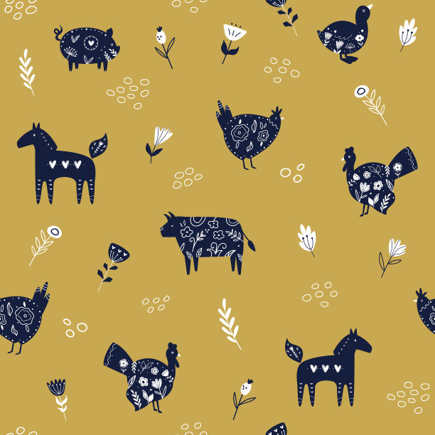 矢量无缝模式与农场动物在斯堪的纳维亚风格图片下载