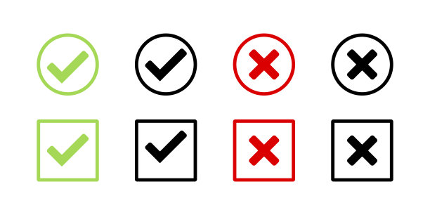 检查和交叉标记图标集。对与错，是与无。向量EPS 10。隔离在白色背景上图片下载