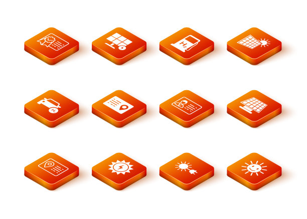 设置地址簿，太阳能电池板，氢汽车，太阳与电源插头，识别徽章，可爱的太阳微笑和图标。向量图片下载