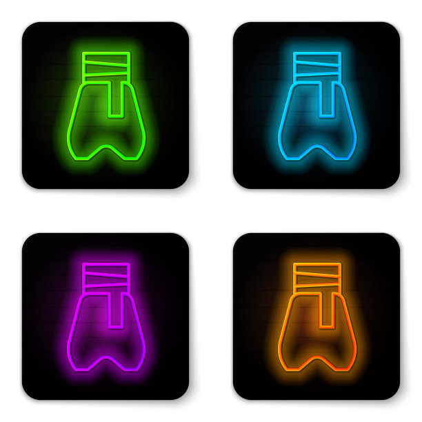 发光的霓虹线哥萨克裤子与一个带图标孤立的白色背景。哥萨克灯笼裤。黑色方形按钮。向量图片下载