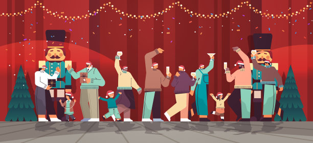 混血儿们戴着圣诞帽，喝着香槟，父母和孩子们一起庆祝新年圣诞假期图片下载