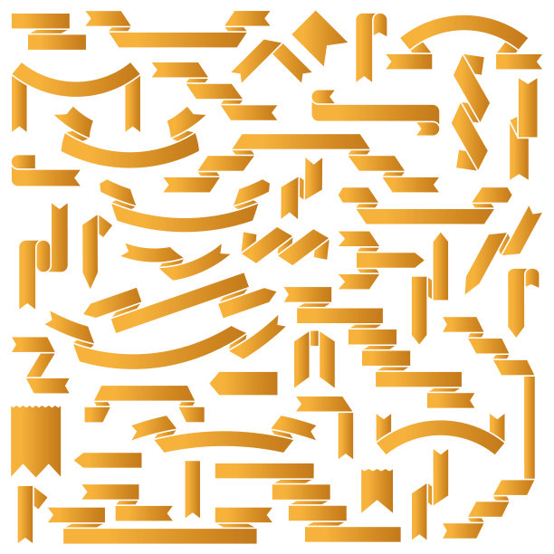 一套金色的复古丝带横幅-矢量设计元素图片下载