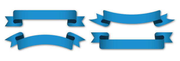 一套蓝色的复古丝带横幅-矢量设计元素图片下载