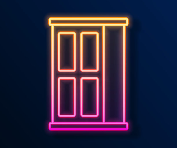 发光的霓虹灯线衣柜图标孤立的黑色背景。橱柜的迹象。向量图片下载