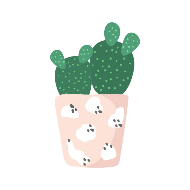 仙人掌在彩色花盆卡通矢量插图。图片下载