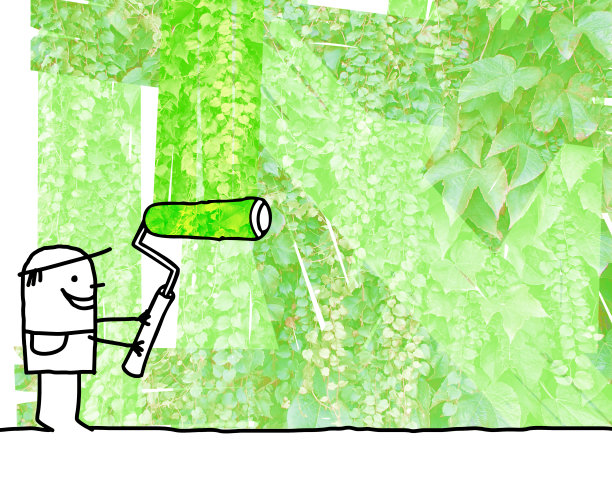 在绿叶背景上的卡通画家图片下载