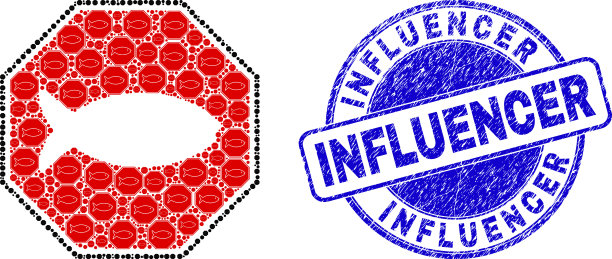 有纹理的网红徽章和鱼的危险八边形图片下载