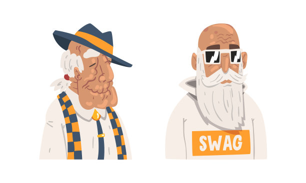 时髦的灰色头发的年长男人嬉皮士穿着图片下载