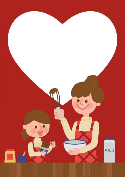 一个父母和孩子自制巧克力的情人节模板设计。图片下载