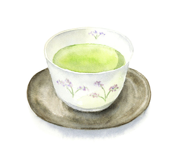 日本茶的水彩画插图。图片下载