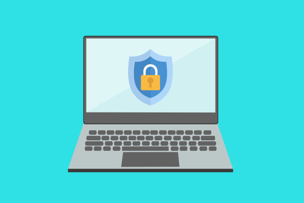 计算机安全的概念。笔记本电脑屏幕上带有挂锁图标的盾牌。图片下载