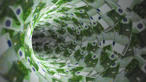 现金流。欧洲百欧元钞票。钱隧道图片下载