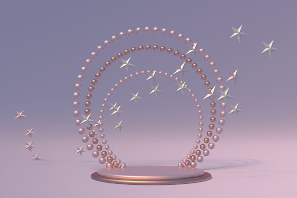 三维喜庆的紫粉色构图，圆形的讲台和星星。圣诞创意插画图片下载