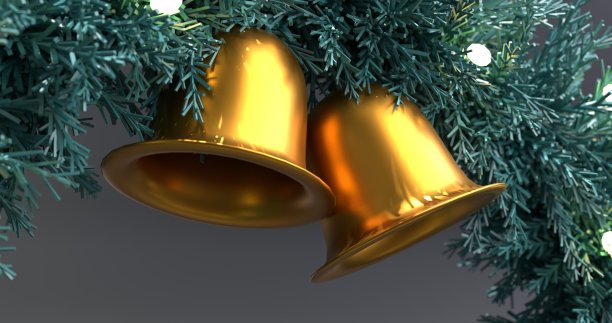 圣诞花环和金色的钟声。特写镜头。图片下载