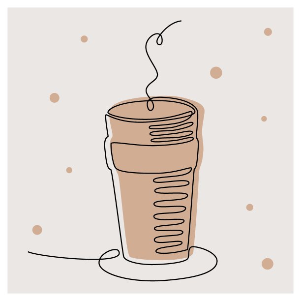 连续的咖啡单线画。黑色单线艺术孤立在棕色背景。极简主义的咖啡插画。一杯加蒸汽的咖啡。矢量图图片下载