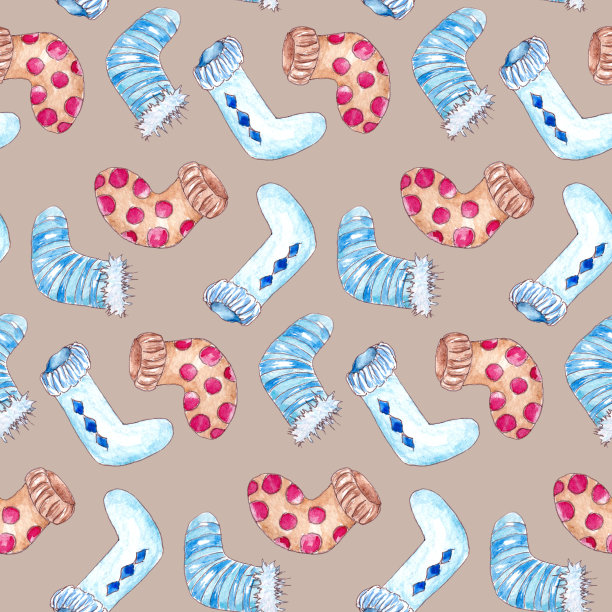 手绘水彩无缝图案与冬季针织袜图片下载