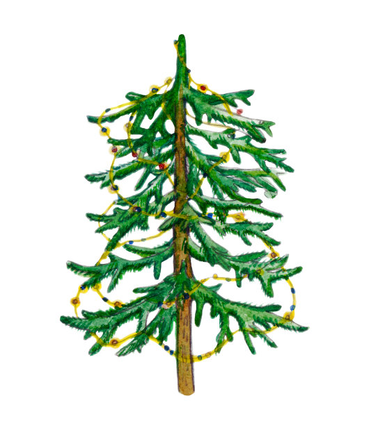 水彩画圣诞装饰画剪贴画，手绘圣诞和新年物品图片下载