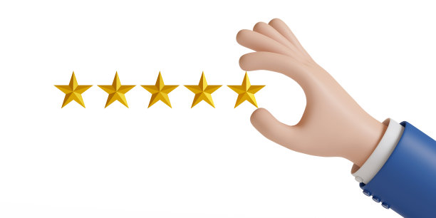 卡通手放置5颗星星孤立在白色背景。3 d演示。图片下载