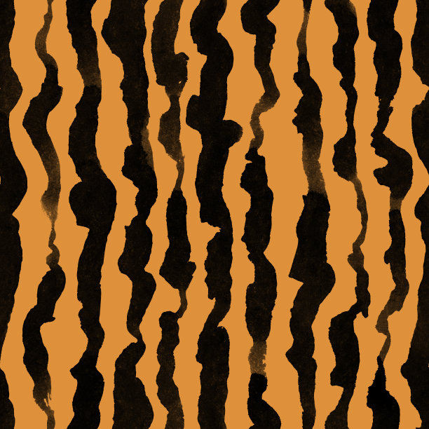 红色上有黑墨条纹。虎纹无缝手绘图案图片下载