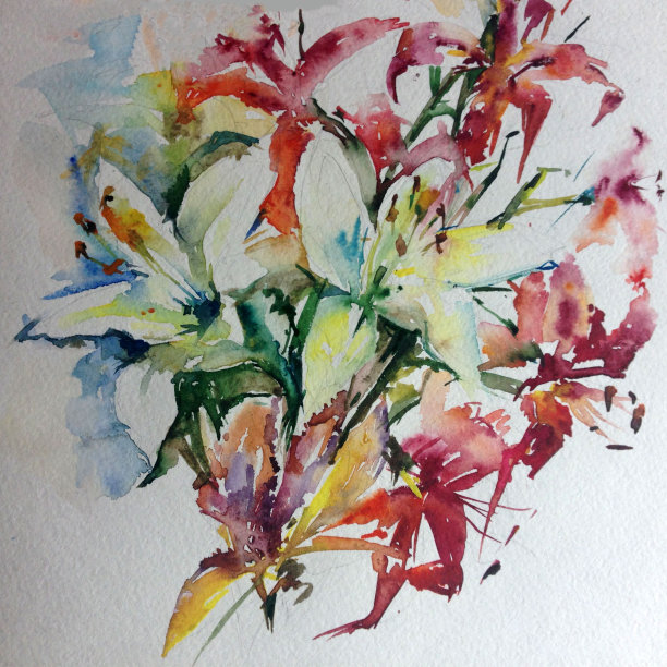 抽象鲜艳的装饰背景。花图案手工制作。美丽、温柔、浪漫的百合花束图片下载