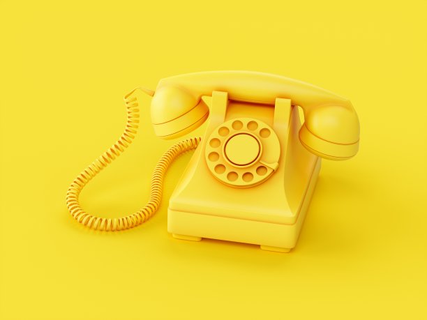 3D渲染黄色老式手机孤立在黄色背景图片下载