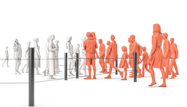 人们被篱笆隔开。图片下载