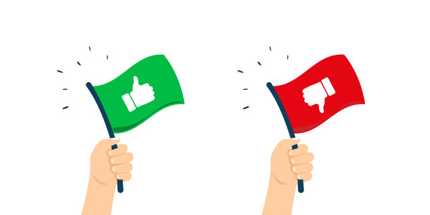 旗帜与拇指向上和向下的双手插图图片下载