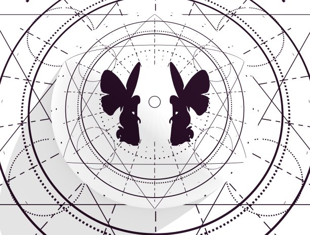 神秘神秘的哥特式几何细线符号与蝴蝶女人。图片下载