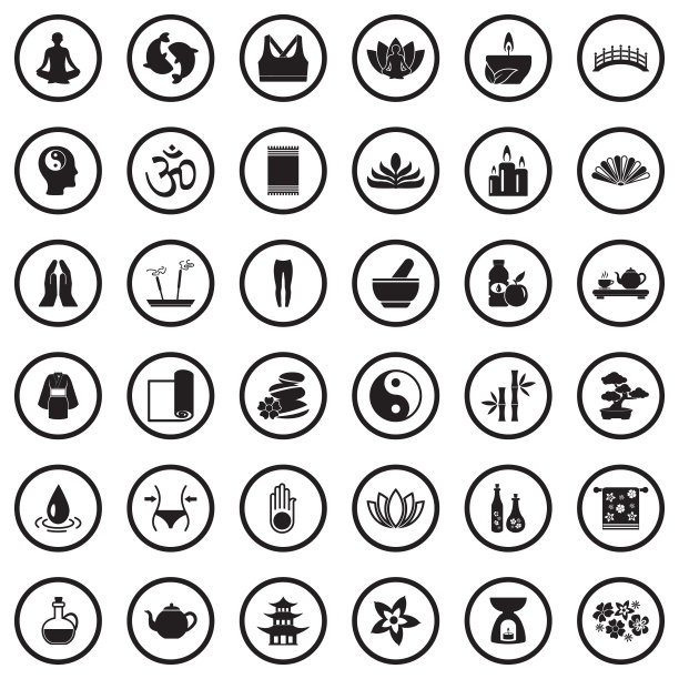 瑜伽和禅宗偶像。圆形黑色平面设计。矢量插图。图片下载