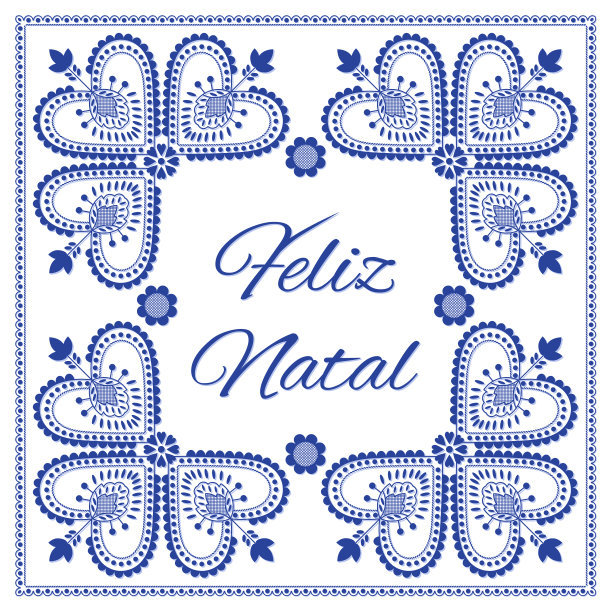 北欧民间艺术季卡向量模板。纳塔尔-圣诞快乐，葡萄牙语。民俗刺绣风格背景图片下载