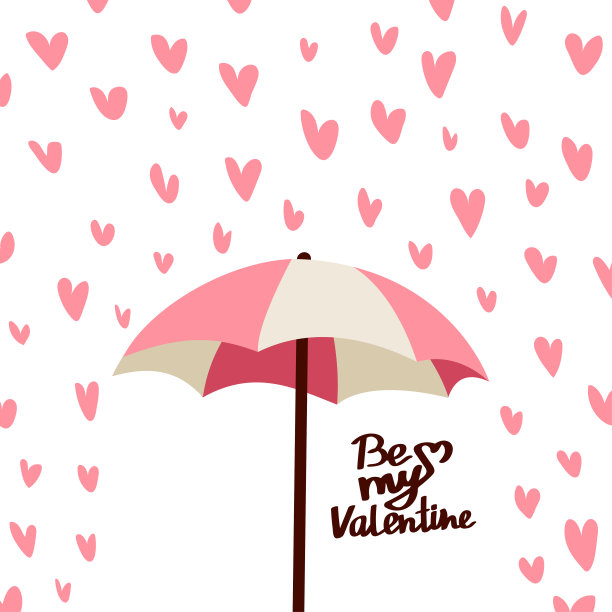 有心形和雨伞的情人节卡片图片下载