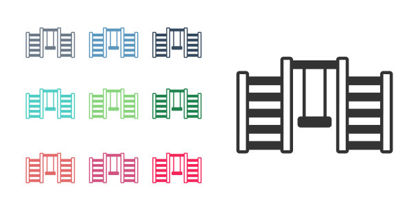 黑色木制瑞典墙图标孤立在白色背景。瑞典的楼梯。设置图标丰富多彩。向量图片下载