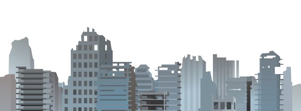 被毁建筑物的残骸。无缝插图孤立的白色背景。毁了城市。灾难现场。世界末日，文明在战争或环境灾难中死亡。平的风格。向量图片下载