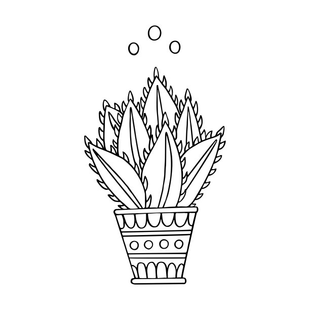 室内仙人掌着色页。涂鸦风格的盆栽花。家工厂。手绘线艺术矢量插图。孤立的元素图片下载