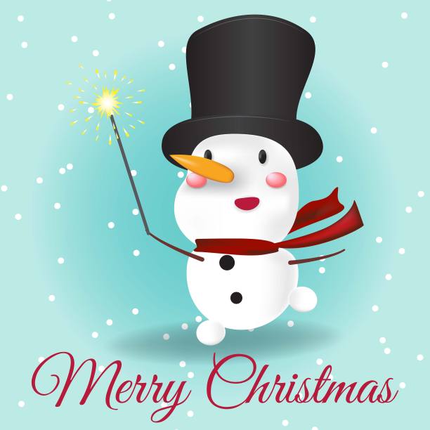 快乐可爱的雪人与火花。圣诞快乐插图。图片下载