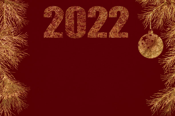 在红色的背景，圣诞球，松枝，网站标题，空白，框架，在金色的新年装饰，在两面2022图片下载