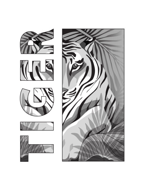 虎黑白打印带文字蒙版图片下载