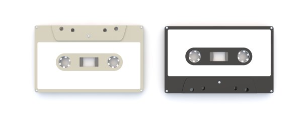 复古盒式磁带与空白标签孤立在白色的背景。三维演示图片下载